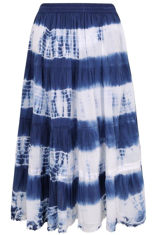 Blue & White Tie Dye Tiered Crinkle Maxi Skirt plus size 16 to 36 ...