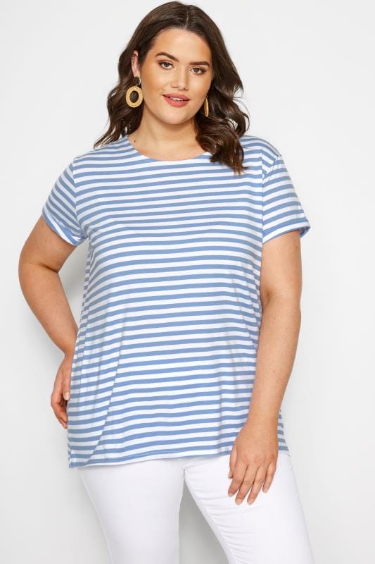 plus size blue and white striped top