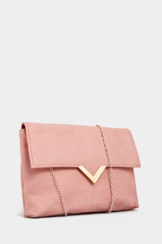 Blush Pink V Bar Envelope Clutch Bag | Yours Clothing
