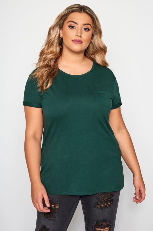 Bottle Green Pocket T-Shirt | Yours Clothing