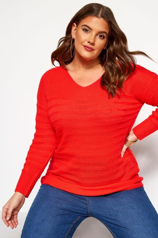 Bright Red Ripple Stitch Jumper | Sizes 16-36 | Yours Clothing