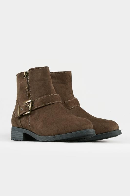 Brown Buckled Ankle Boots In Extra Wide Fit | Yours Clothing