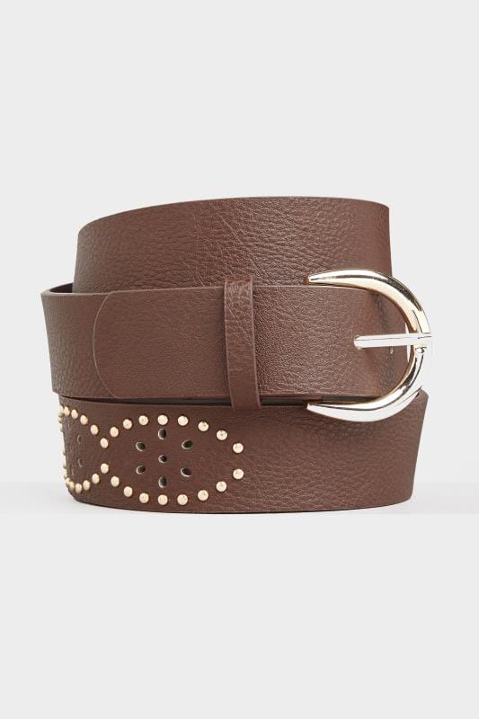 Plus Size Belts Brown Studded Belt