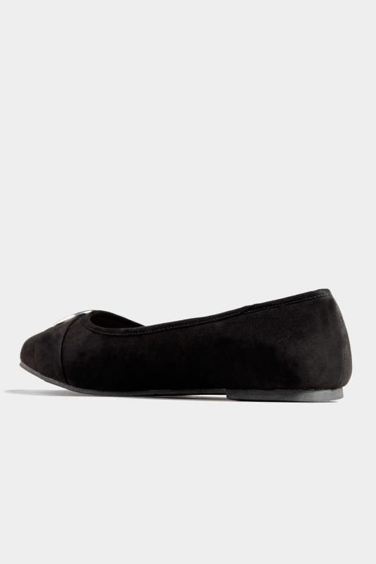Black Metal Circle Ballerina Pumps In Extra Wide Fit | Yours Clothing