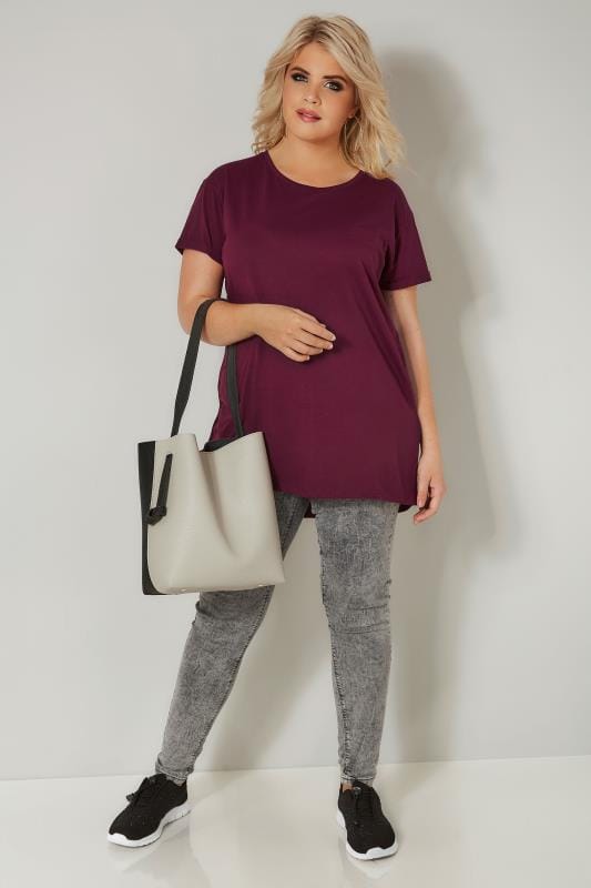 Burgundy Mock Pocket T-Shirt, plus size 16 to 36 | Yours Clothing