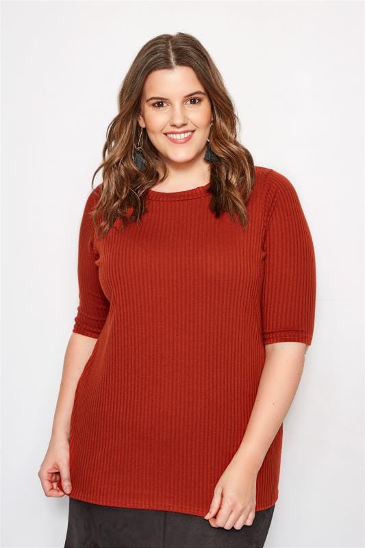 Plus Size Burnt Orange Ribbed Top | Sizes 16 to 40 | Yours Clothing