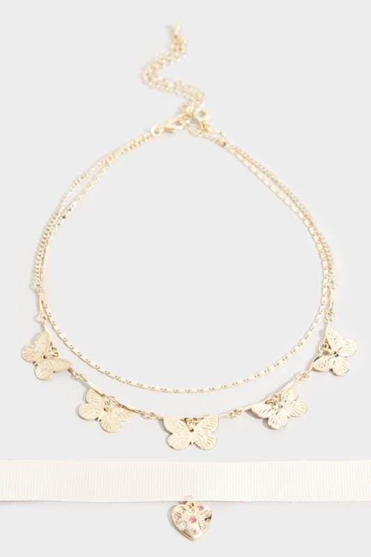 Jewellery dla puszystych 3 PACK Nude Gold Butterfly Choker Necklaces