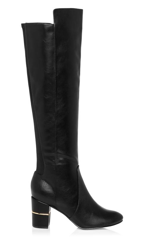 Evans Black Knee High Faux Leather Boots 2
