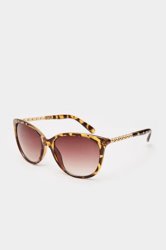 Brown Tortoiseshell Cat-Eye Chain Sunglasses | Yours Clothing 2