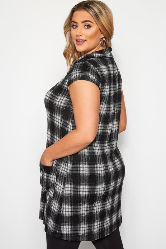 Black Check Cowl Neck Tunic Dress | Yours Clothing