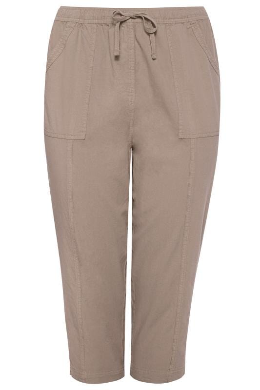 Plus Size Brown Cotton Cropped Trousers 