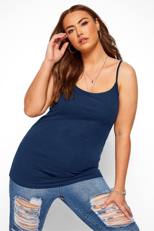 Jersey Tops Grande Taille Curve Navy Blue Cami Vest Top