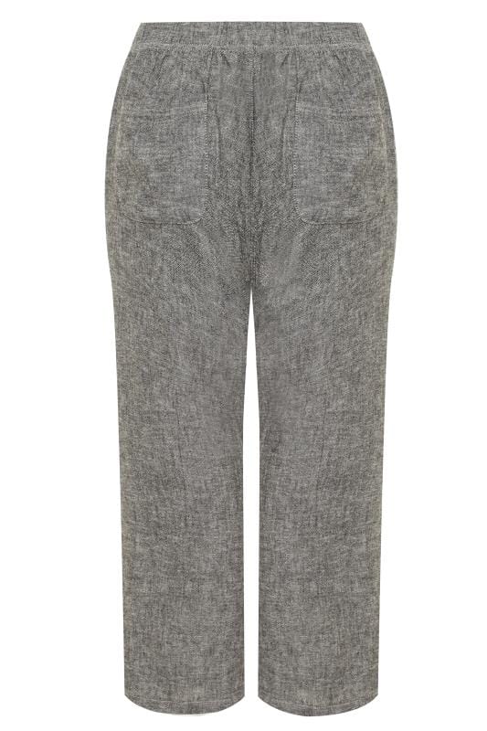 Grey Crosshatch Linen Wide Leg Trousers | Yours Clothing
