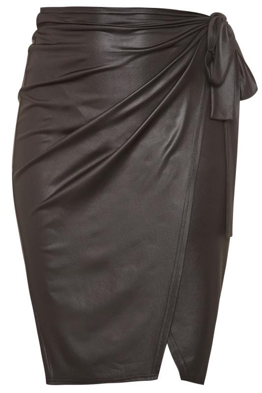LIMITED COLLECTION Black Leather Look Tie Waist Wrap Skirt | Yours Clothing