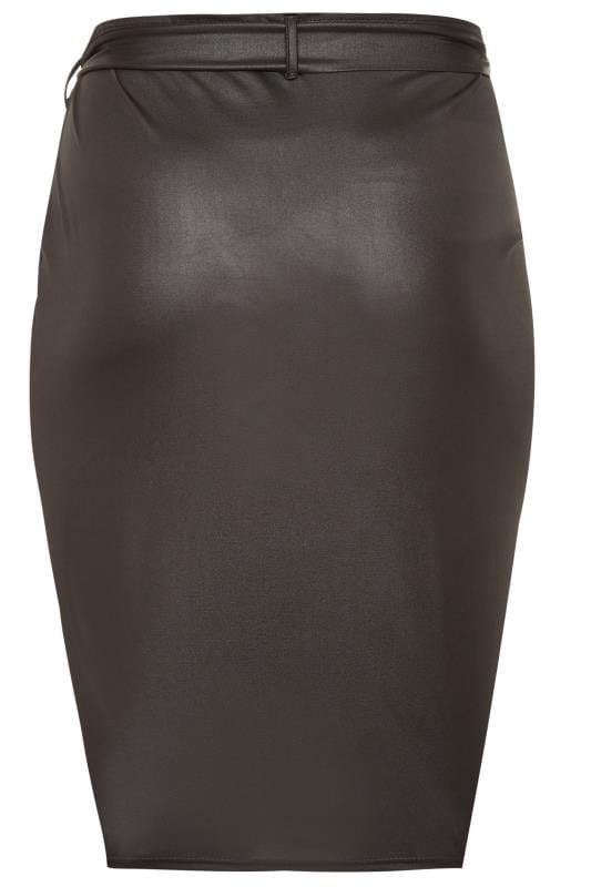 LIMITED COLLECTION Black Leather Look Tie Waist Wrap Skirt | Yours Clothing