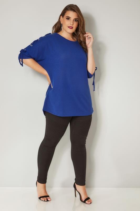 Cobalt Blue Batwing Top With Eyelet Lace Sleeves, plus size 16 to 36 ...