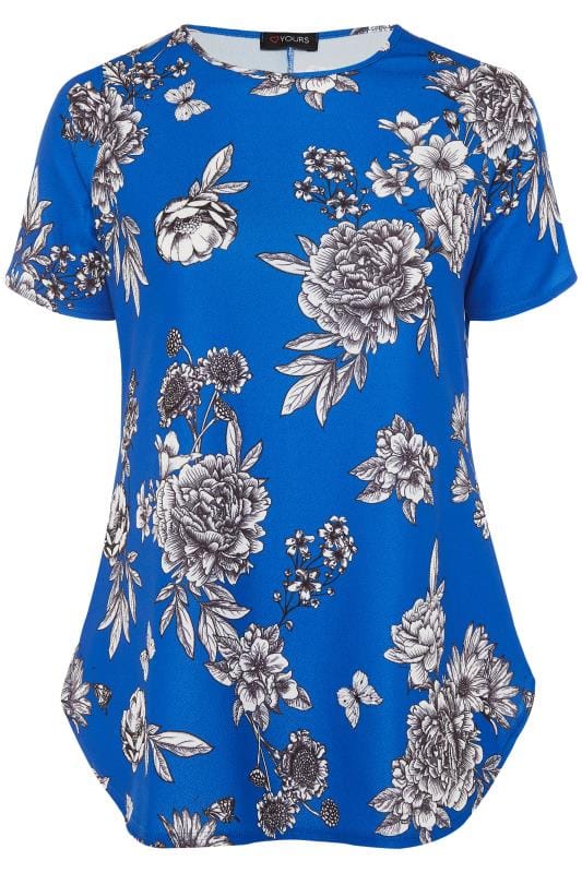 Cobalt Blue Floral Top | Yours Clothing