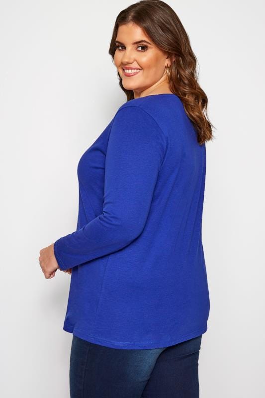 Cobalt V-Neck Long Sleeve Top | Sizes 16-40 | Yours Clothing