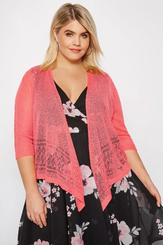 Coral Popcorn Cropped Shrug | Sizes 16 to 36 | Yours Clothing