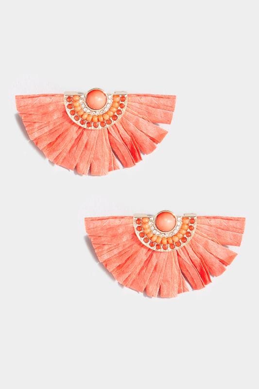 Coral Orange Raffia Fan Earrings | One Size | Yours Clothing 2