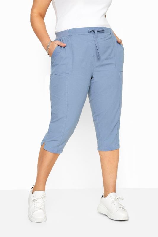 Cropped Trousers Grande Taille Cornflower Blue Cool Cotton Cropped Trousers