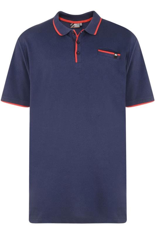 Polo Shirts dla puszystych CROSSHATCH Navy & Orange Tipped Polo Shirt