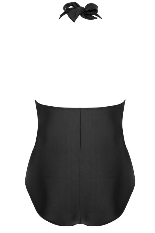 Black Crossover Halter Neck Tummy Control Swimsuit | Yours Clothing  6
