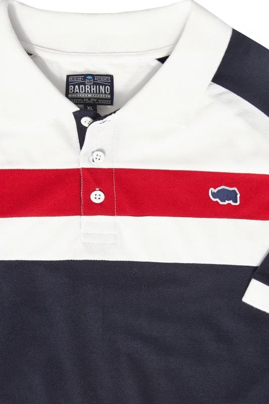 White, Navy & Red Striped Polo Shirt | Sizes Medium - 8XL | BadRhino