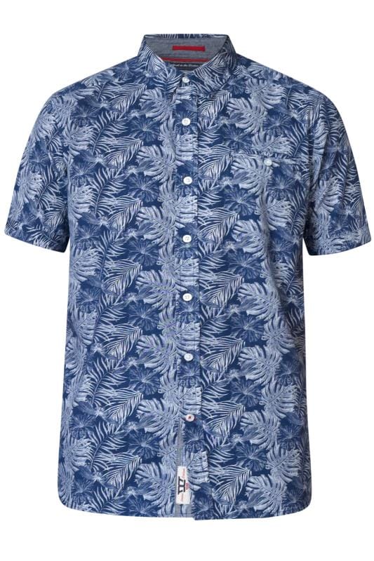 D555 Navy Hawaiian Leaf Print Shirt | BadRhino
