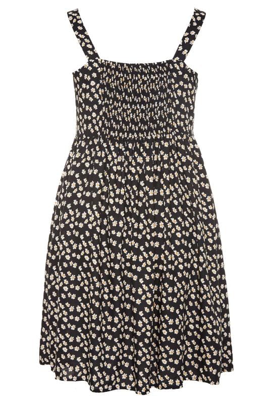 Black Daisy Button Front Skater Sundress | Yours Clothing