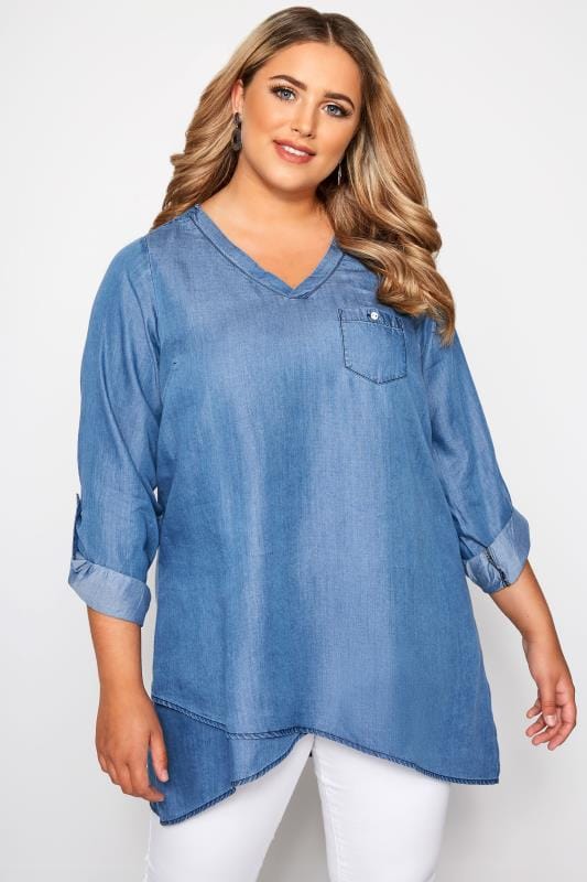 Blue Denim Double Layered Shirt | Sizes 16-36 | Yours Clothing