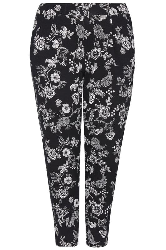 Black & White Paisley Pleated Harem Trousers | Sizes 16-36 | Yours Clothing