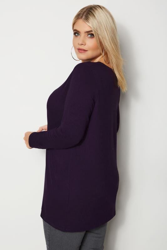 Dark Purple Long Sleeve Soft Touch Jersey Top, plus size 16 to 36 ...