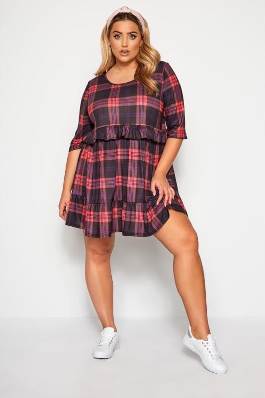 LIMITED COLLECTION Pink Check Double Layer Jersey Smock Dress | Yours ...