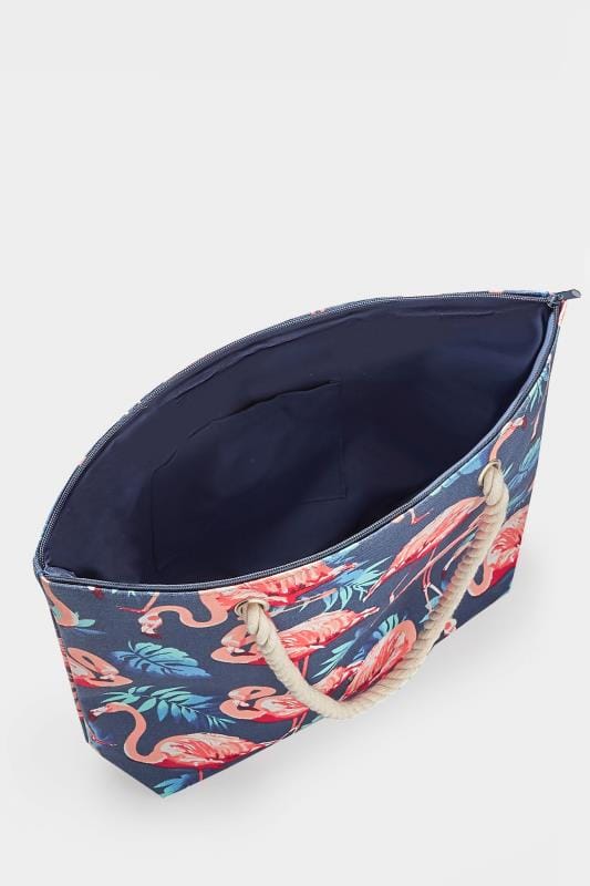 Denim Blue Flamingo Print Beach Bag | One Size | Yours Clothing 6
