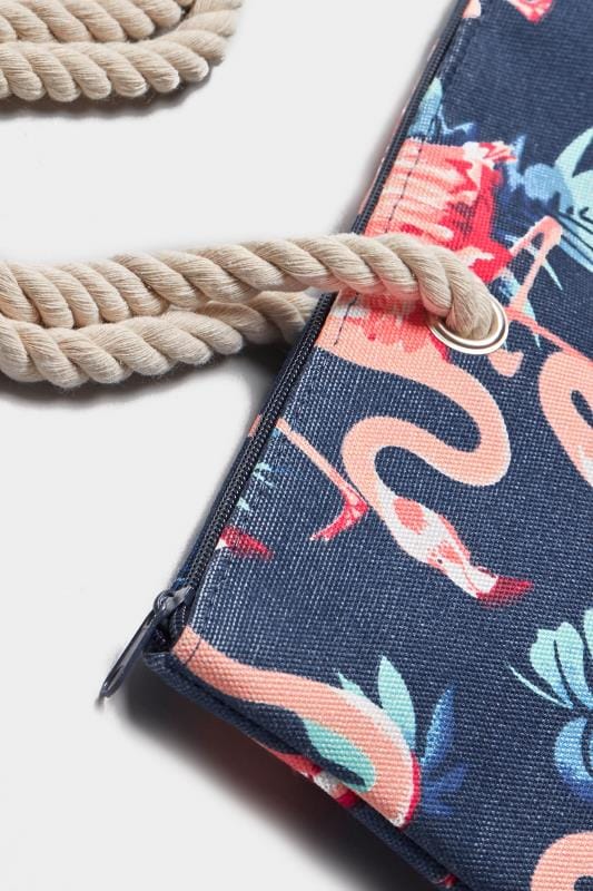 Denim Blue Flamingo Print Beach Bag | One Size | Yours Clothing 4