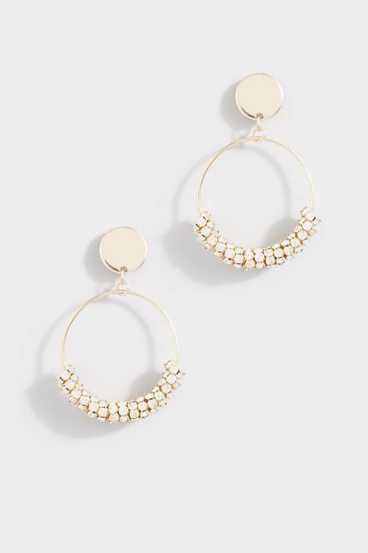 Plus Size Beauty Gold Diamante Charm Hoop Earrings
