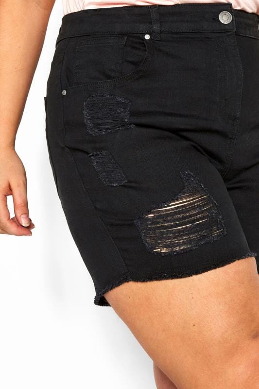 black ripped denim shorts
