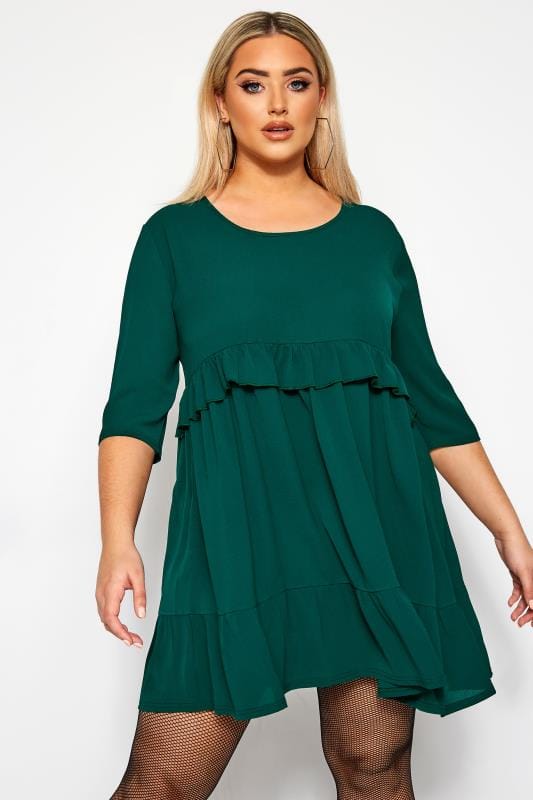 LIMITED COLLECTION Khaki Green Double Layer Smock Dress | Yours Clothing