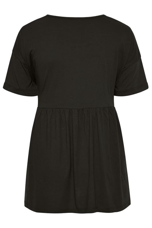 Plus Size Black Drop Shoulder Peplum Top | Yours Clothing 6