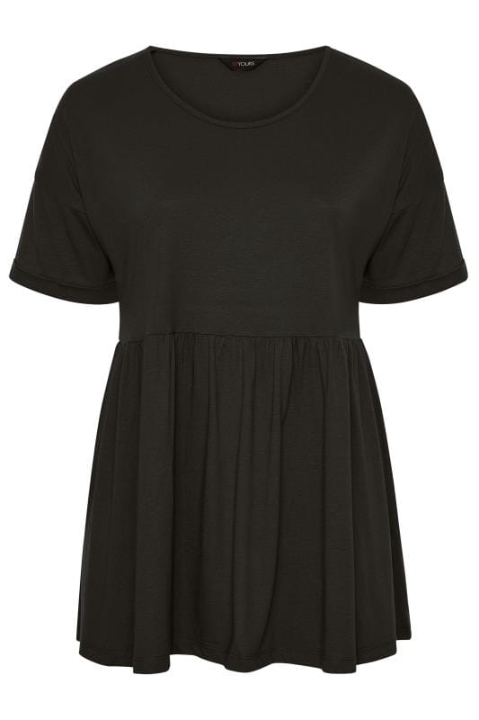 Plus Size Black Drop Shoulder Peplum Top | Yours Clothing 5
