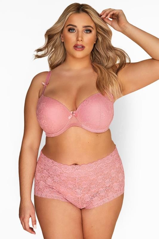 Plus Size Underwired Bras Dusky Pink Lace Moulded T-Shirt Bra