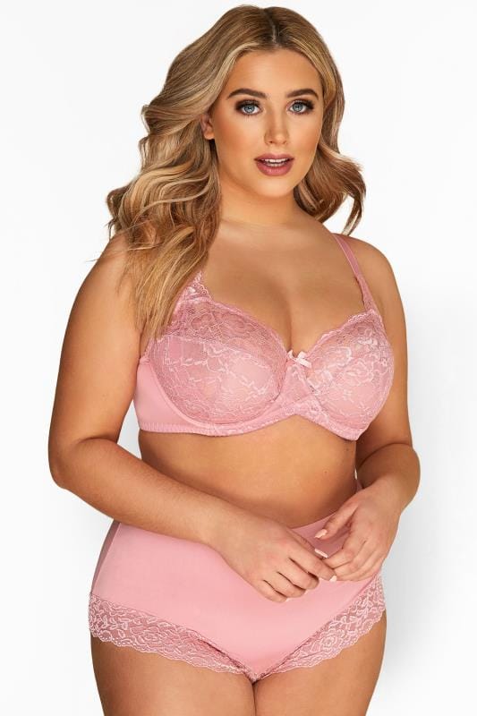Dusky Pink Stretch Lace Wired Bra Yours Clothing