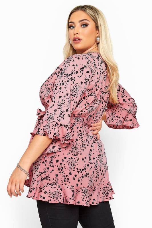 Dusty Pink Floral Wrap Top | Yours Clothing