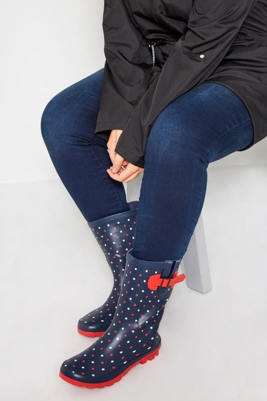 Red Polka Dot Wellies In Extra Wide Fit 