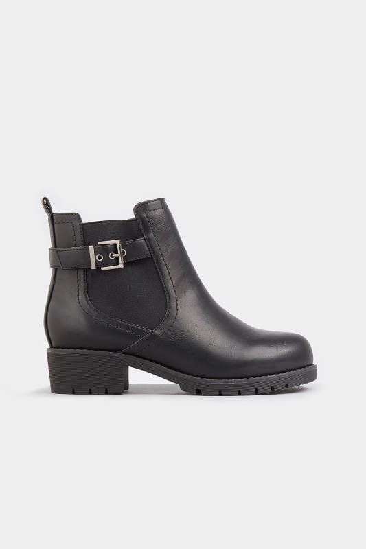 Black Chelsea Buckle Ankle Boots In Extra Wide EEE Fit 3