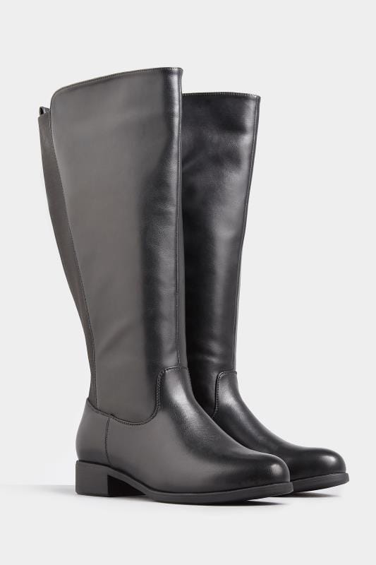 Wide Fit Knee High Boots Black XL Calf Knee High Boots In Extra Wide Fit