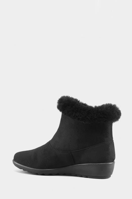Black Faux Fur Trim Wedge Ankle Boot In 