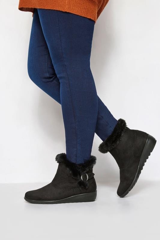 ladies wide fit navy ankle boots
