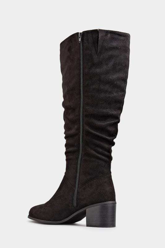 Black Knee High Ruched Heeled Boots In Extra Wide EEE Fit 5